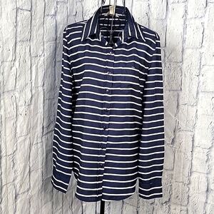 FUN & FLIRT Blue‎ and White Striped Button Up Blouse Large